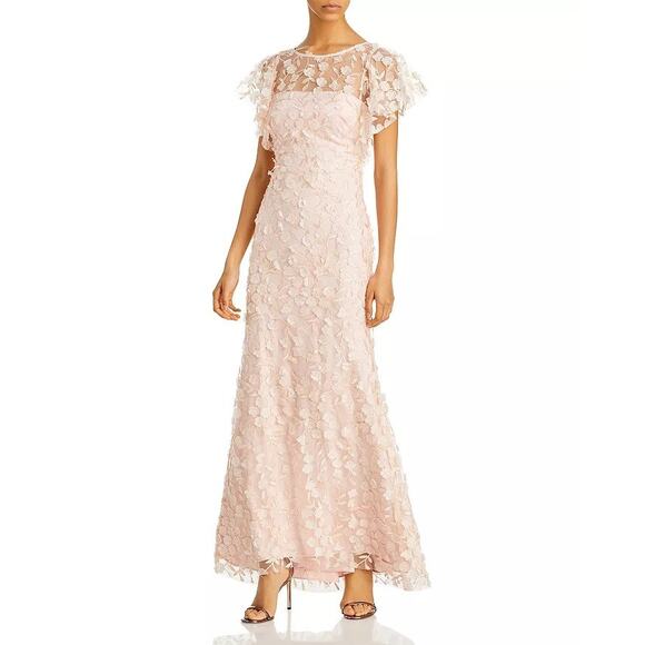 NWT Eliza J Blush 3D Flower Illusion Gown Size 8